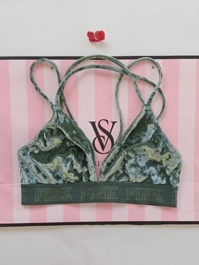 PINK Victoria's Secret Velvet Triangle Bralette in Olive Size S/P